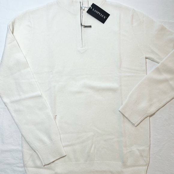 Merino wool men’s sweater 1/4 zip cream color Size Medium men’s fit unisex - Picture 3 of 8